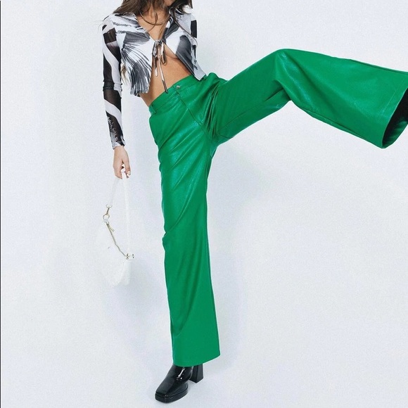 Princess Polly Ashlea PU Pants Green 8 - Picture 4 of 5